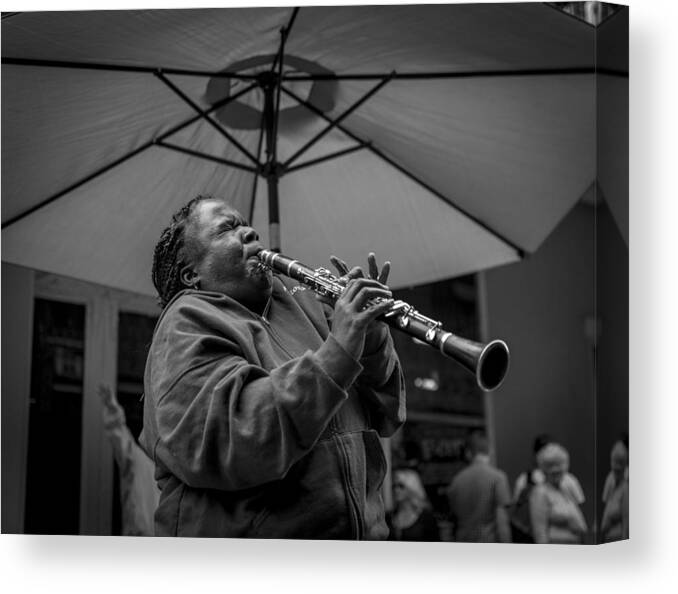 Jazz In The Streest Of New Orleans Canvas Print featuring the photograph Clarinet Player in New Orleans by David Morefield