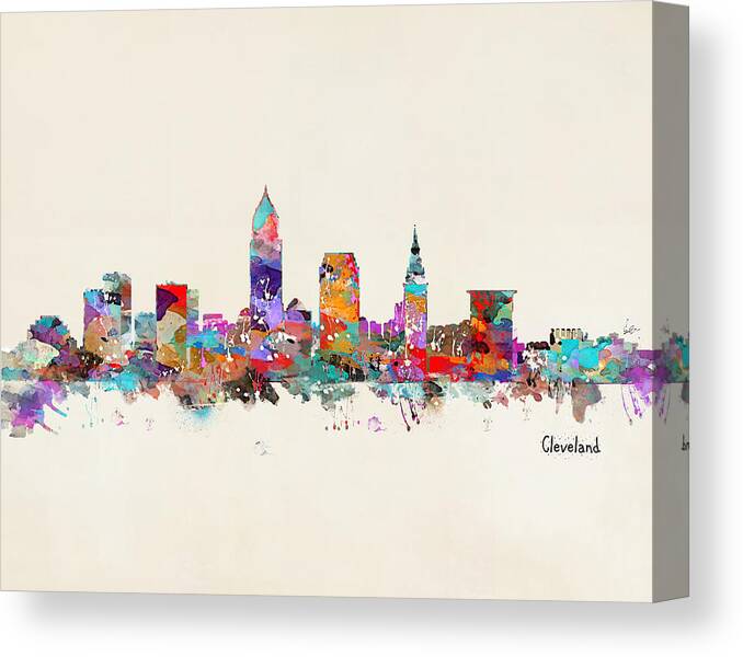 Cleveland Ohio Skyline Canvas Print featuring the painting Cleveland Ohio Skyline by Bri Buckley