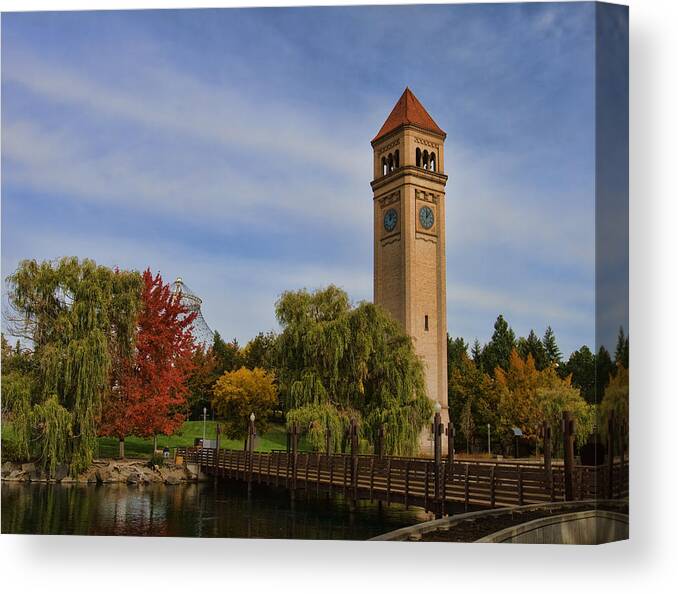 Clocktower Canvas Print featuring the photograph Clocktower Fall Colors by Paul DeRocker