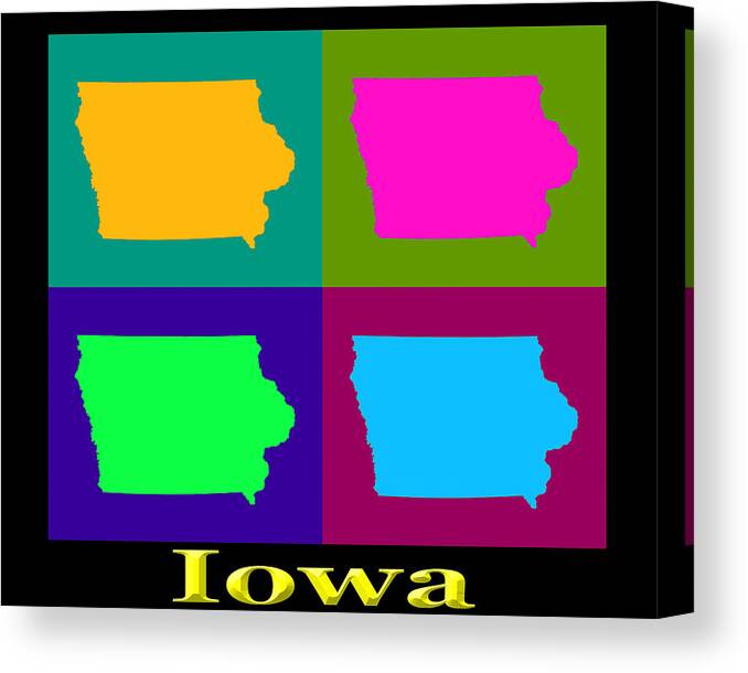 Iowa Canvas Print featuring the photograph Colorful Iowa Pop Art Map by Keith Webber Jr
