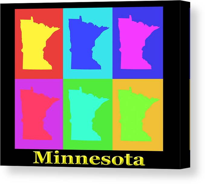 Minnesota Canvas Print featuring the photograph Colorful Minnesota State Pop Art Map by Keith Webber Jr