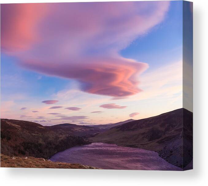 Blue Canvas Print featuring the photograph Colourful clouds over Lough Tay in Wicklow by Semmick Photo