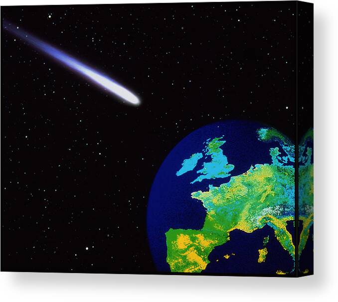 Approaching Earth Canvas Print featuring the photograph Comet And Europe by Mehau Kulyk/science Photo Library