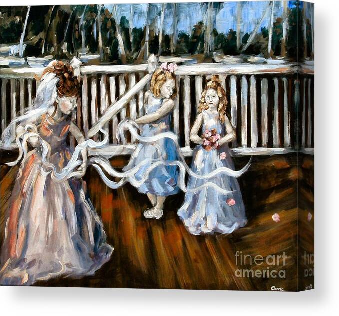 Girls Canvas Print featuring the painting Communion by Carrie Joy Byrnes