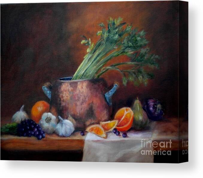 Oil Painting Canvas Print featuring the painting Copper Pot Still Life by Wendy Ray