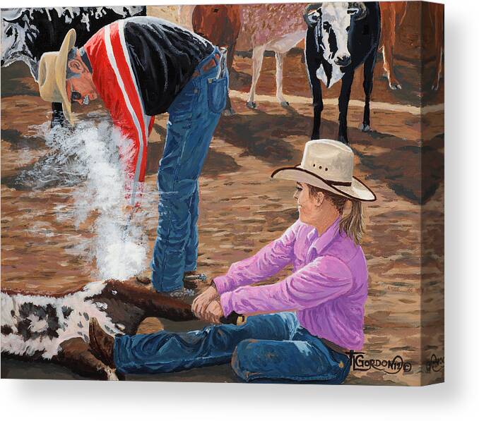 Cowgirl Canvas Print featuring the painting Cowgirls Do It Too by Timithy L Gordon