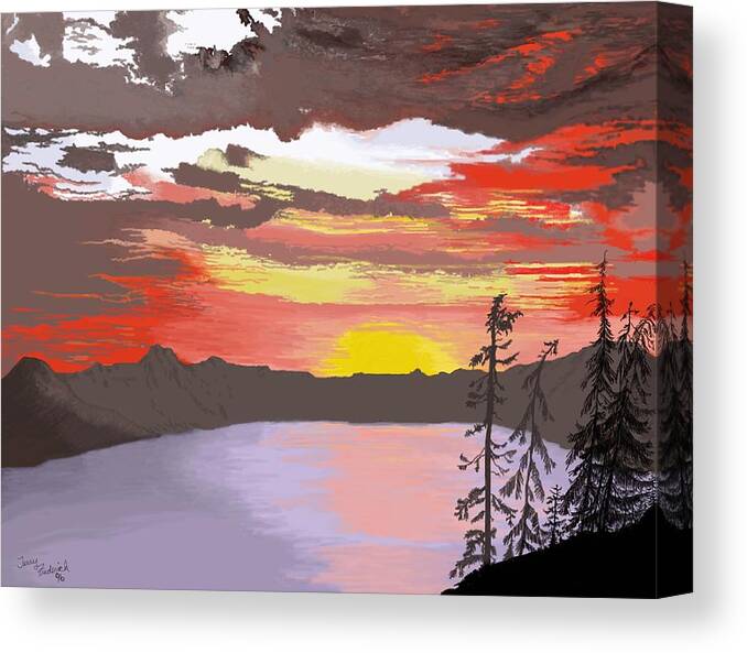 Landscapes Canvas Print featuring the digital art Crater Lake by Terry Frederick