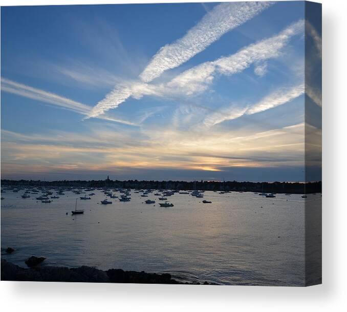 Marblehead Canvas Print featuring the photograph Criss Crossed sky over Marblehead Harbor by Toby McGuire