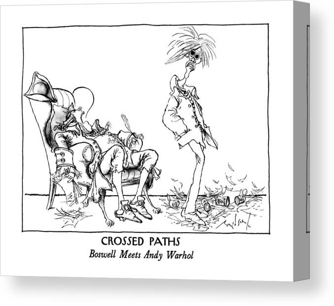 Crossed Paths
Boswell Meets Andy Warhol

Crossed Paths/boswell Meets Andy Warhol: Title. Boswell Sleeps In Chair Canvas Print featuring the drawing Crossed Paths
Boswell Meets Andy Warhol by Ronald Searle