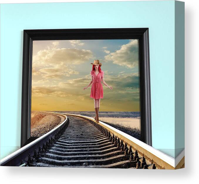 Railroad Canvas Print featuring the digital art Crossing Over by Nina Bradica