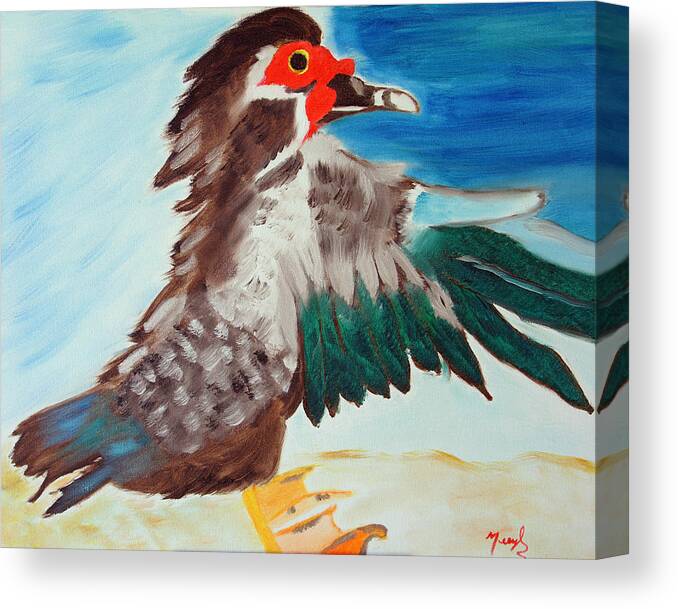 Domesticated Duck Canvas Print featuring the painting Dad's Love of Birds by Meryl Goudey