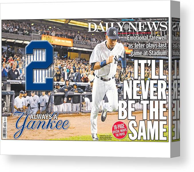 American League Baseball Canvas Print featuring the photograph Daily News Front Page Wrap Derek Jeter by New York Daily News