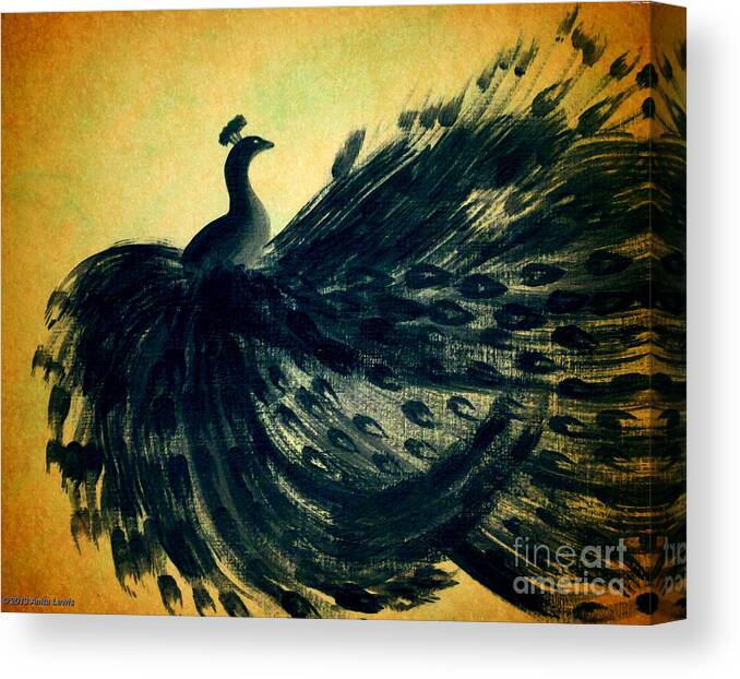 Black Bird Canvas Print featuring the painting DANCING PEACOCK gold by Anita Lewis