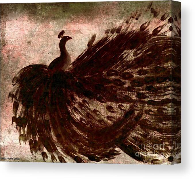 Gray Canvas Print featuring the painting DANCING PEACOCK grey by Anita Lewis