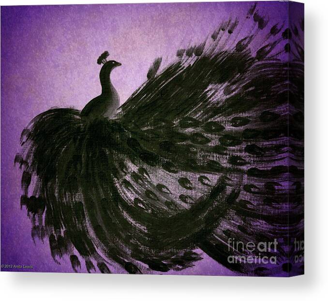 Dancing Peacock Vivid Purple Canvas Print featuring the digital art DANCING PEACOCK vivid purple by Anita Lewis