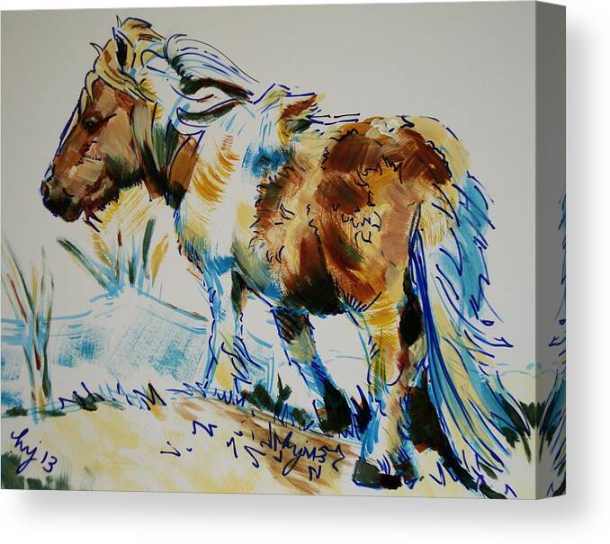 Dartmoor Canvas Print featuring the painting Dartmoor Pony by Mike Jory