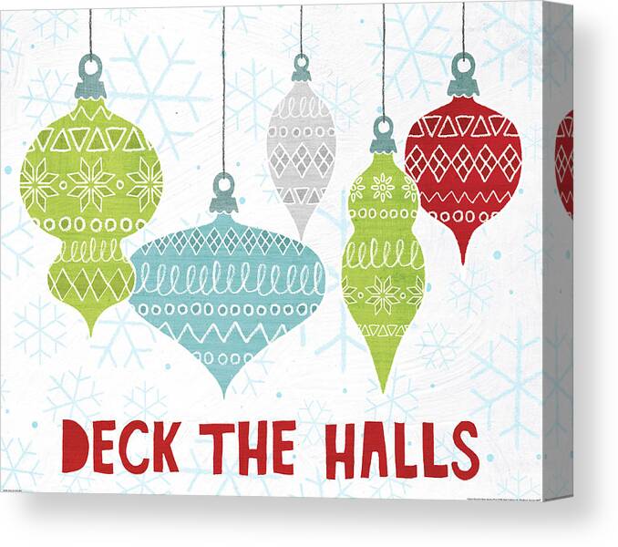 Blue Canvas Print featuring the painting Deck The Halls Red by Moira Hershey