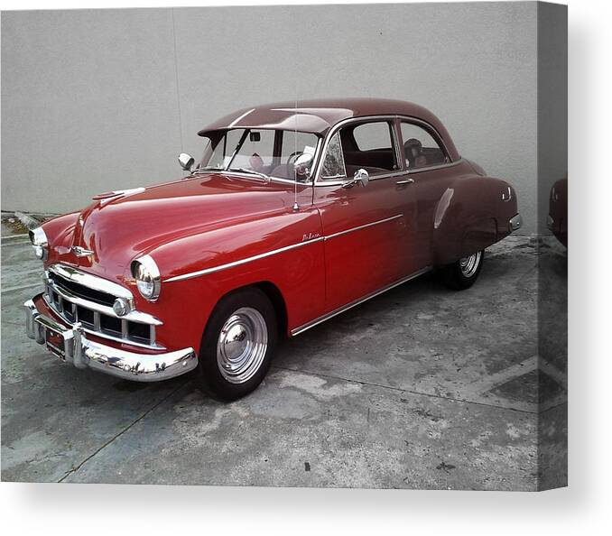Steve Sperry Mighty Sight Studio Chevy Deluxe Car Photo Red Car Antique Auto Photography Canvas Print featuring the photograph Deluxe by Steve Sperry