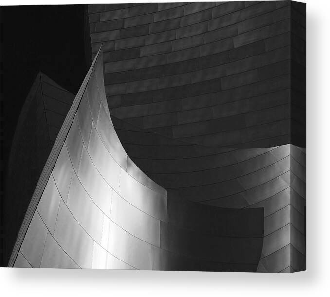 Walt Disney Concert Hall Canvas Print featuring the photograph Disney Hall Abstract Black and White by Rona Black