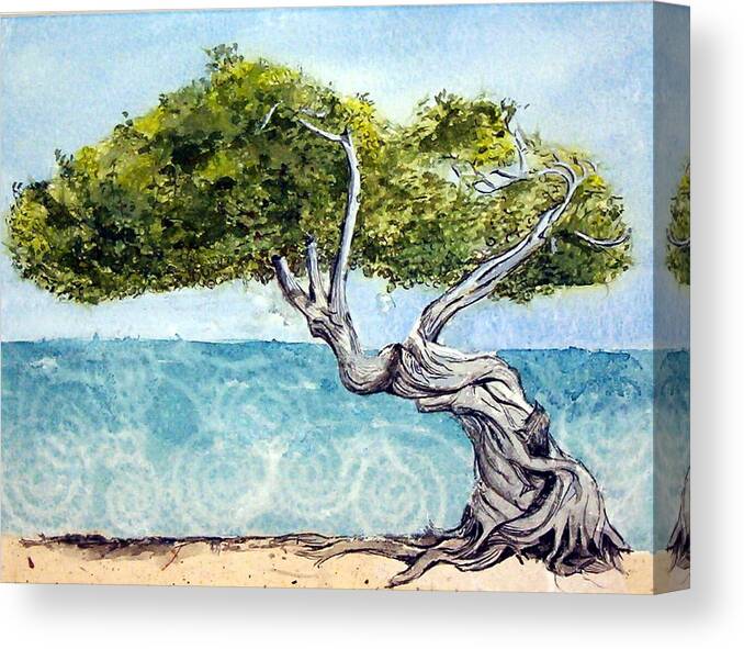 Landscape Canvas Print featuring the painting Divi Divi Tree by Lynn Babineau
