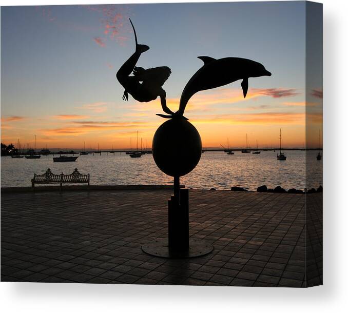 Sculptures Canvas Print featuring the photograph Dolphin and Mermaid by Robert McKinstry