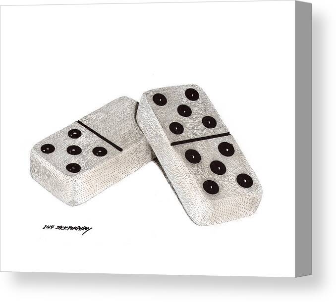 Domino Drawing By Domino Expert Player & Artist Canvas Print featuring the drawing Dominoes fifteen five three by Jack Pumphrey