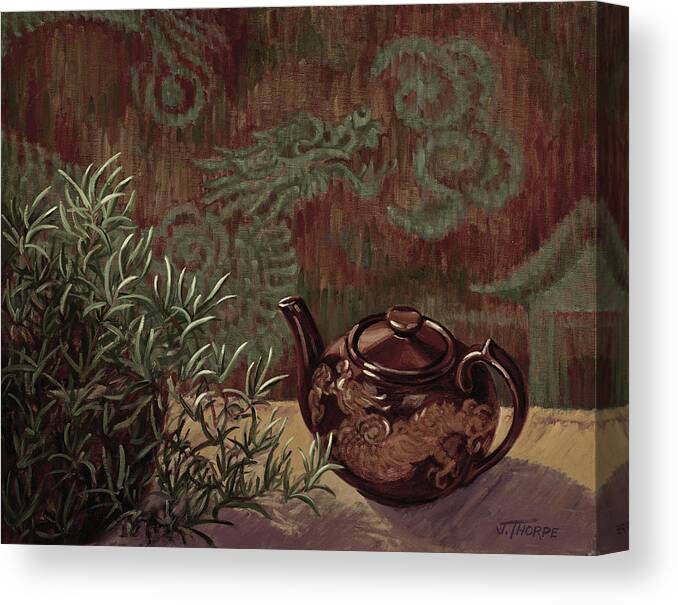 Dragon Canvas Print featuring the painting Dragon Teapot by Jane Thorpe