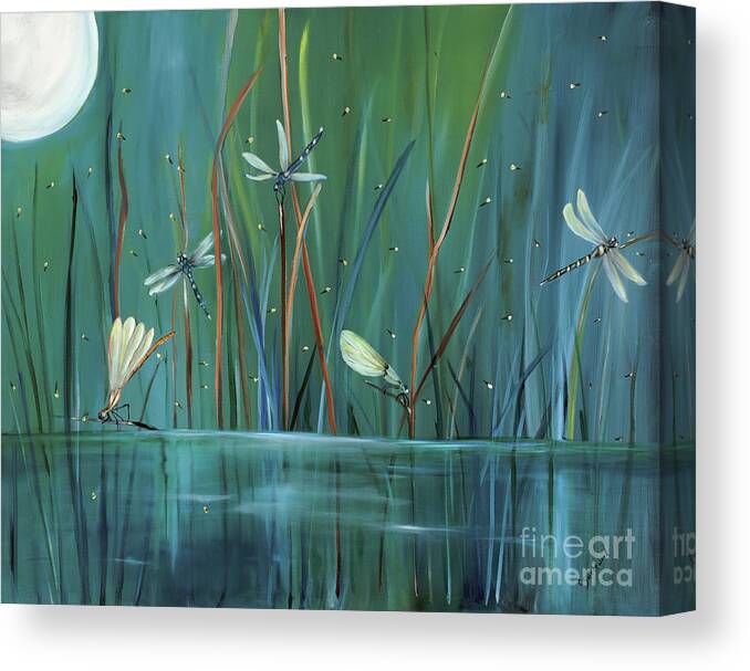 Dragonfly Canvas Print featuring the painting Dragonfly Diner by Carol Sweetwood