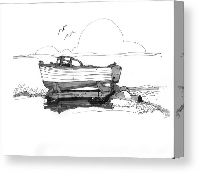 Ocracoke Canvas Print featuring the drawing Dry Dock in Ocracoke NC 1970s by Richard Wambach