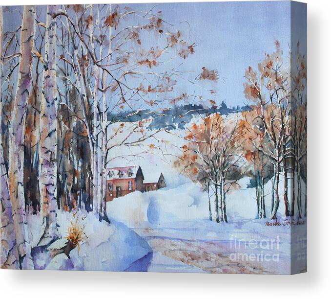 Birch Trees Canvas Print featuring the painting Early Winter Day by Marta Styk
