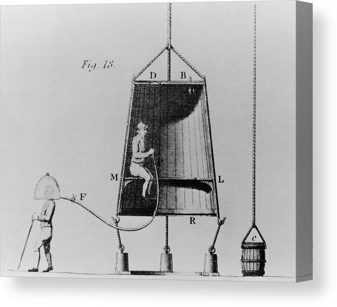 Halley's Diving Bell Canvas Print featuring the photograph Edmond Halley's Diving Bell Of 1716 by Science Photo Library