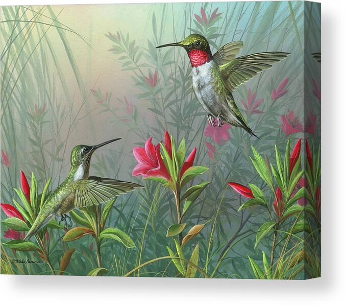 Humming Birds Canvas Print featuring the painting Elegance by Mike Brown