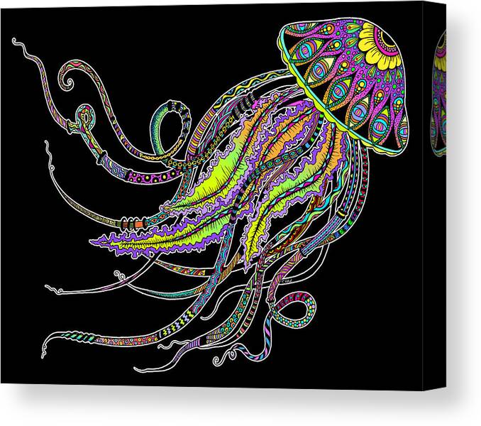 Jellyfish Canvas Print featuring the digital art Electric Jellyfish on Black by Tammy Wetzel