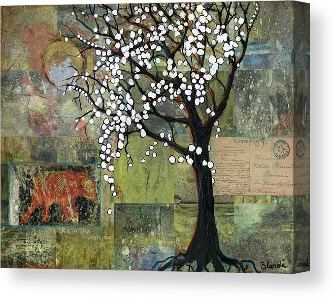 Tree Art Canvas Print featuring the painting Elephant Under a Tree by Blenda Studio