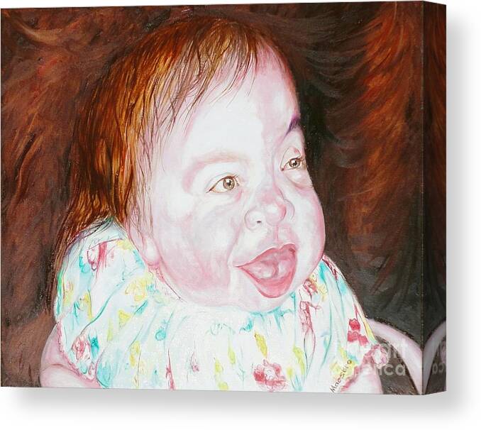Young Female Person Canvas Print featuring the painting Emilie the most precious handicapped girl by PainterArtist FIN
