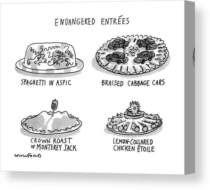 Food Canvas Print featuring the drawing Endangered Entrees by Michael Crawford