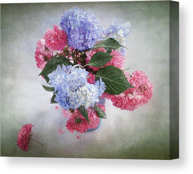 Roses Canvas Print featuring the photograph Endless Summer Hydrangeas and Roses Still Life by Louise Kumpf