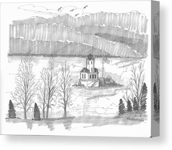 Lighthouse Canvas Print featuring the drawing Esopus Lighthouse by Richard Wambach