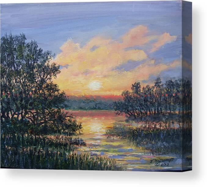 Sunset Canvas Print featuring the painting Evening Marsh Light by Kathleen McDermott