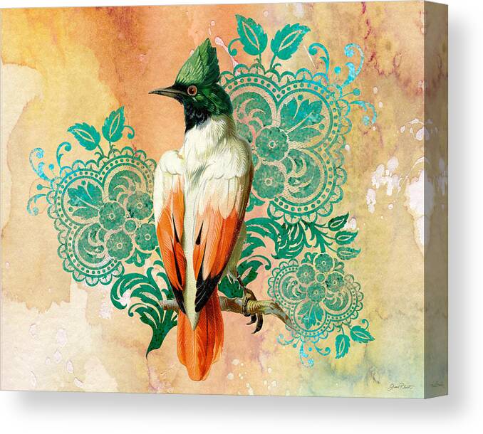 Birds Canvas Print featuring the painting Exotic Beauty-F by Jean Plout