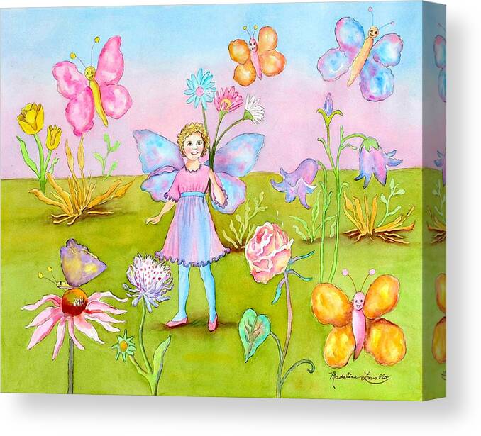 Fairy Canvas Print featuring the painting Fairy with Butterflies by Madeline Lovallo