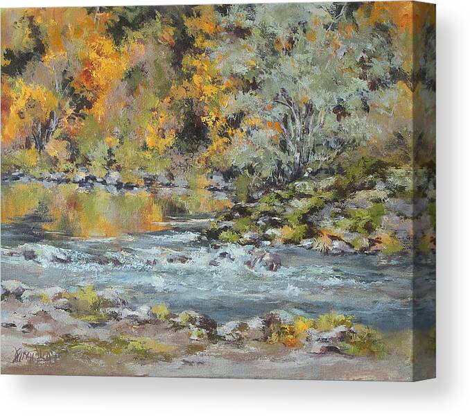 Seasons Canvas Print featuring the painting Fall on the River by Karen Ilari