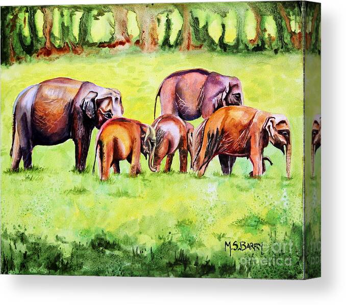 Elephants Canvas Print featuring the painting Family of Elephants by Maria Barry
