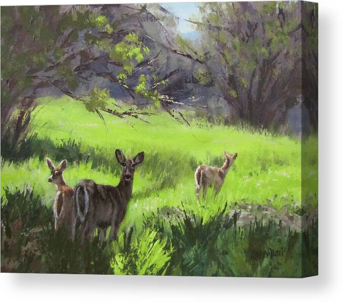 Deer Canvas Print featuring the painting Family Outing by Karen Ilari