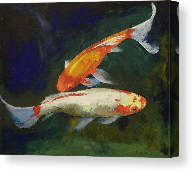 Feng Shui Canvas Print featuring the painting Feng Shui Koi Fish by Michael Creese