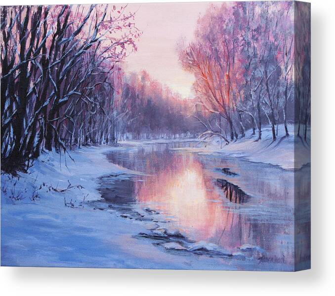 Landscape Canvas Print featuring the painting First Light by Karen Ilari