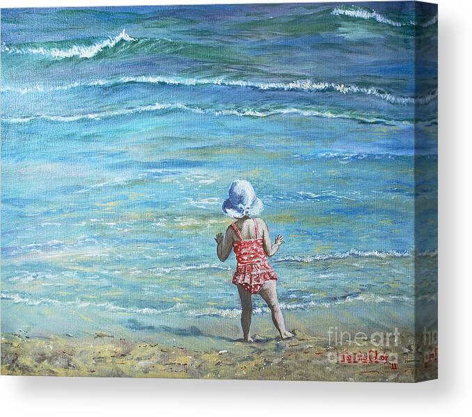 Ocean Canvas Print featuring the painting First Step Into the Unknown by Janis Lee Colon