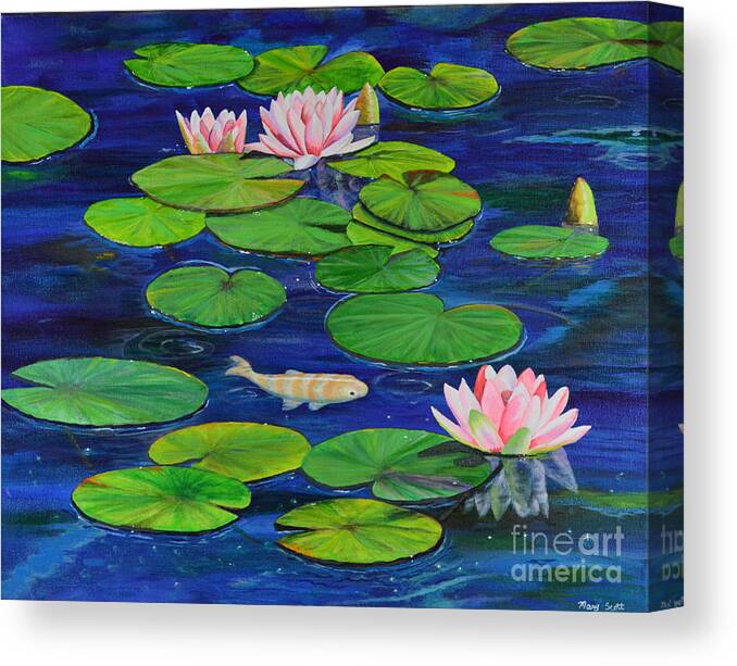 Fish Canvas Print featuring the painting Tranquil Pond by Mary Scott