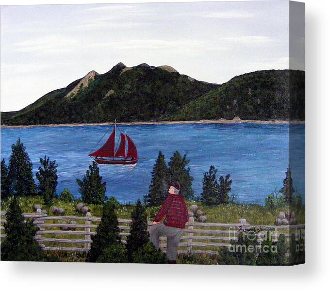 Ship Canvas Print featuring the painting Fishing Schooner by Barbara A Griffin