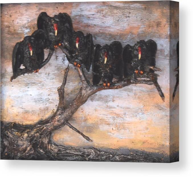 Vulture Canvas Print featuring the painting Five Vultures in Tree by R Allen Swezey